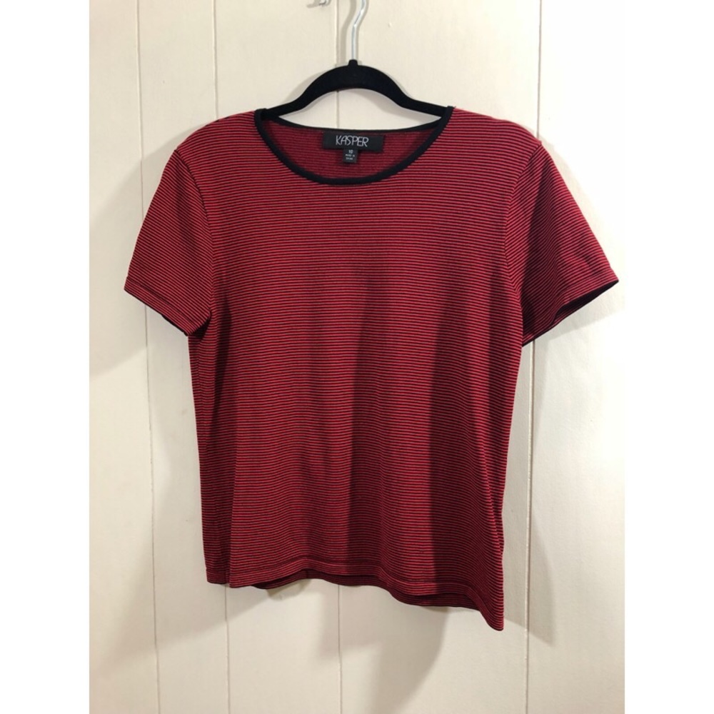 Kasper red & black stripe short sleeve tee